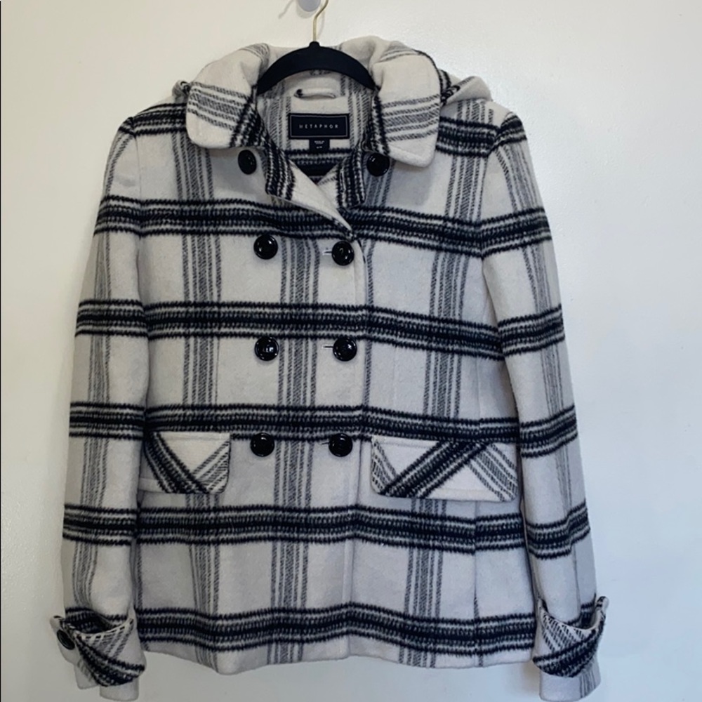 NWOT Metaphor Plaid Wool Checkered Pea Coat